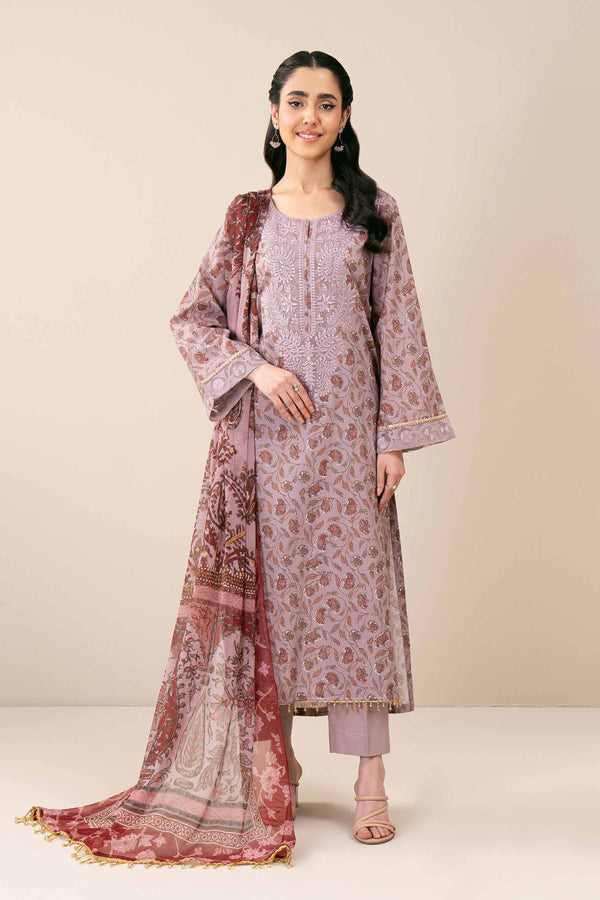3 Piece - Printed Embroidered Suit - 42401805