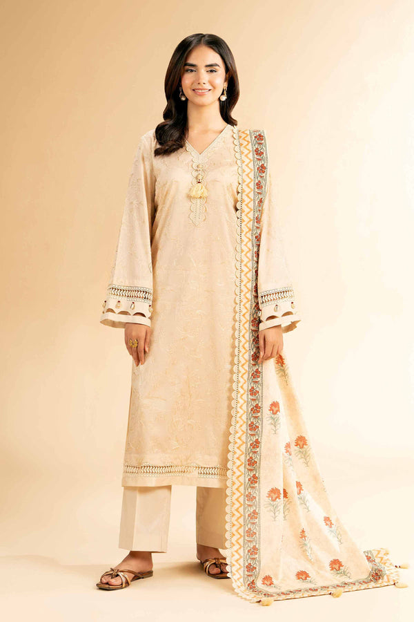 3 Piece - Printed Embroidered Suit - 42401825-1