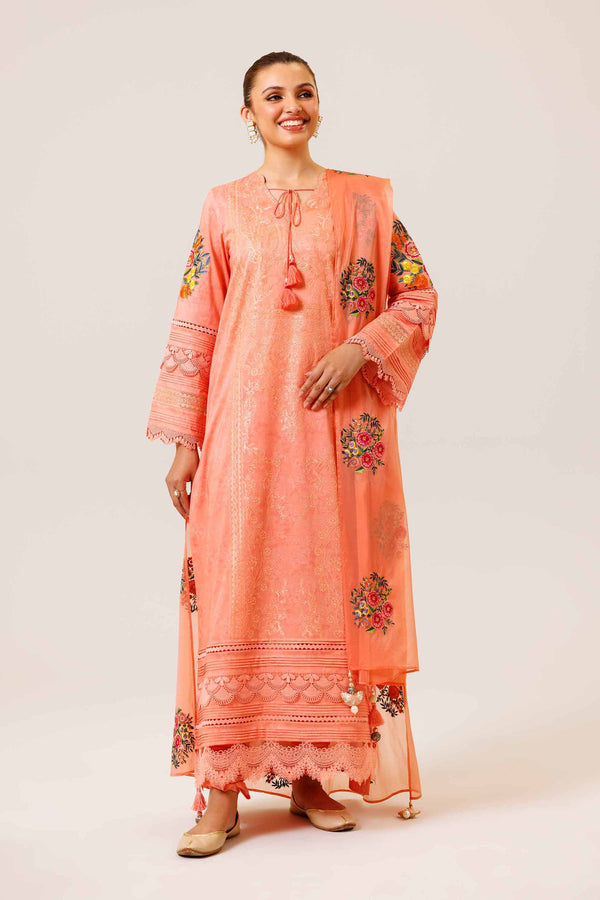 3 Piece - Printed Embroidered Suit - 42401827