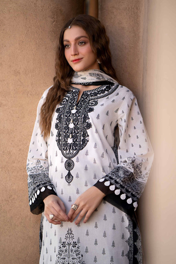 3 Piece - Silver Paste Printed Embroidered Suit - 42401896