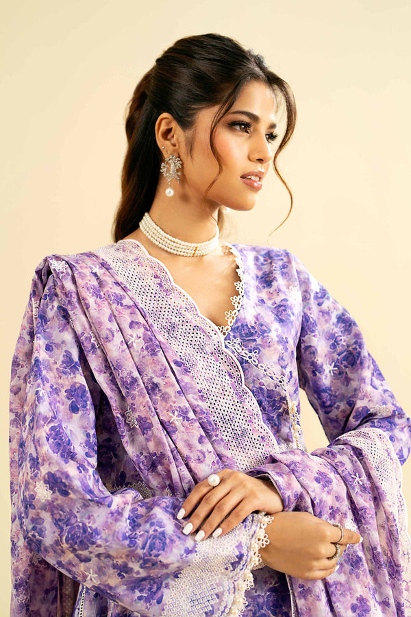 3 Piece - Digital & Paste Printed Embroidered Suit - 42401915