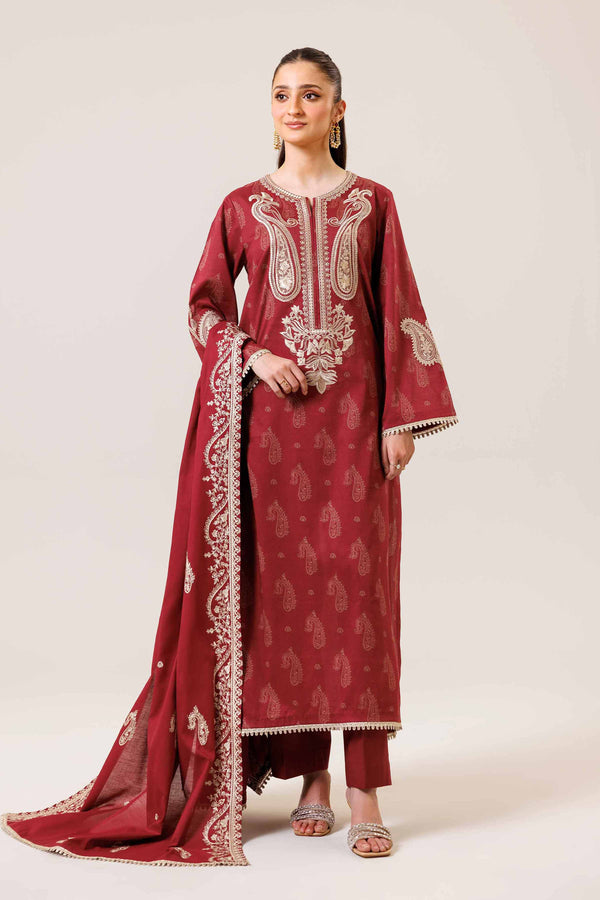 3 Piece - Printed Embroidered Suit - 42401990-1