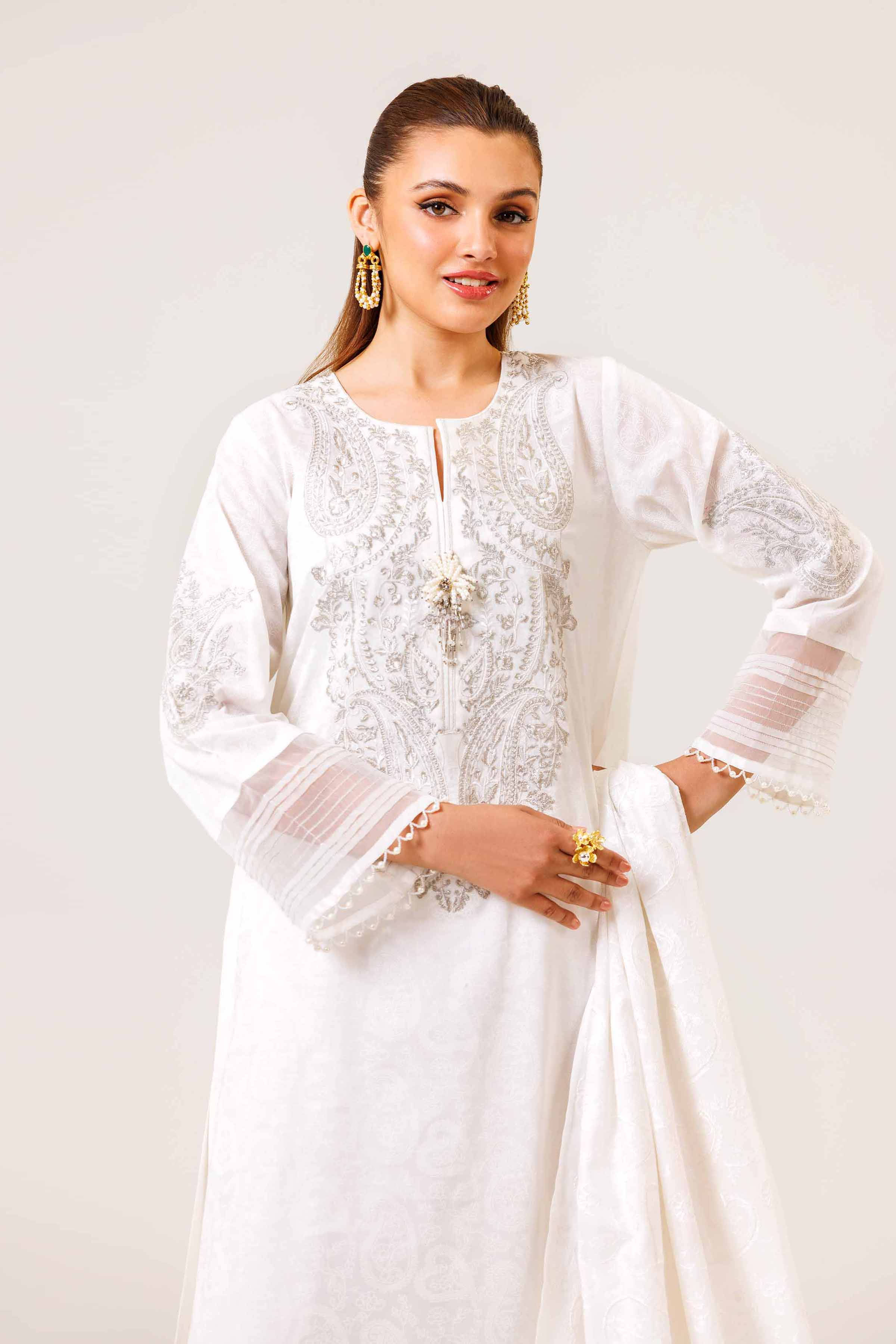 3 Piece - White Paste Printed Embroidered Suit - 42401992-1 for Women - Unstitched Collection | Nishat | Shop Online