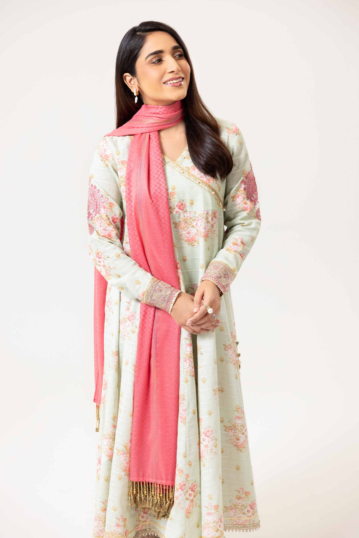 3 Piece Digital Printed Jacquard Embroidered Suit Light Pink