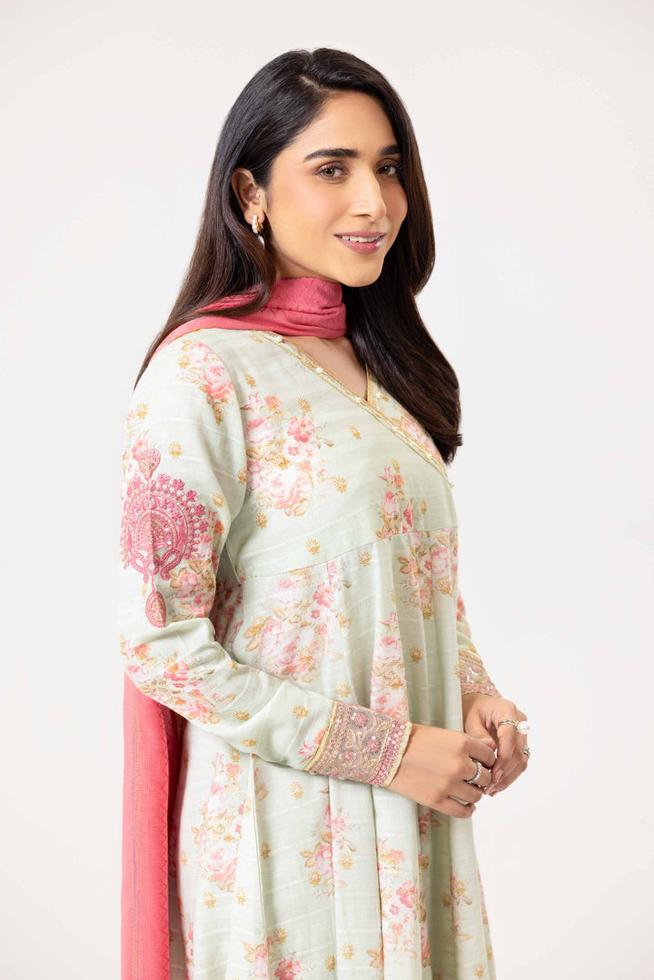 3 Piece Digital Printed Jacquard Embroidered Suit Light Pink