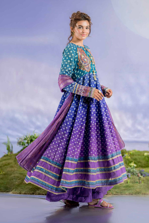 3 Piece Digital Printed Jacquard Embroidered Suit Purple