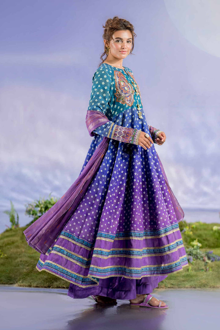 3 Piece Digital Printed Jacquard Embroidered Suit Purple