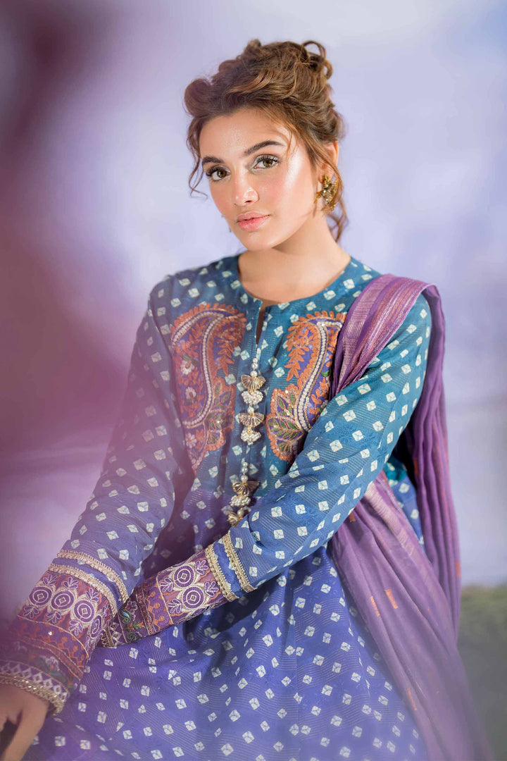 3 Piece Digital Printed Jacquard Embroidered Suit Purple