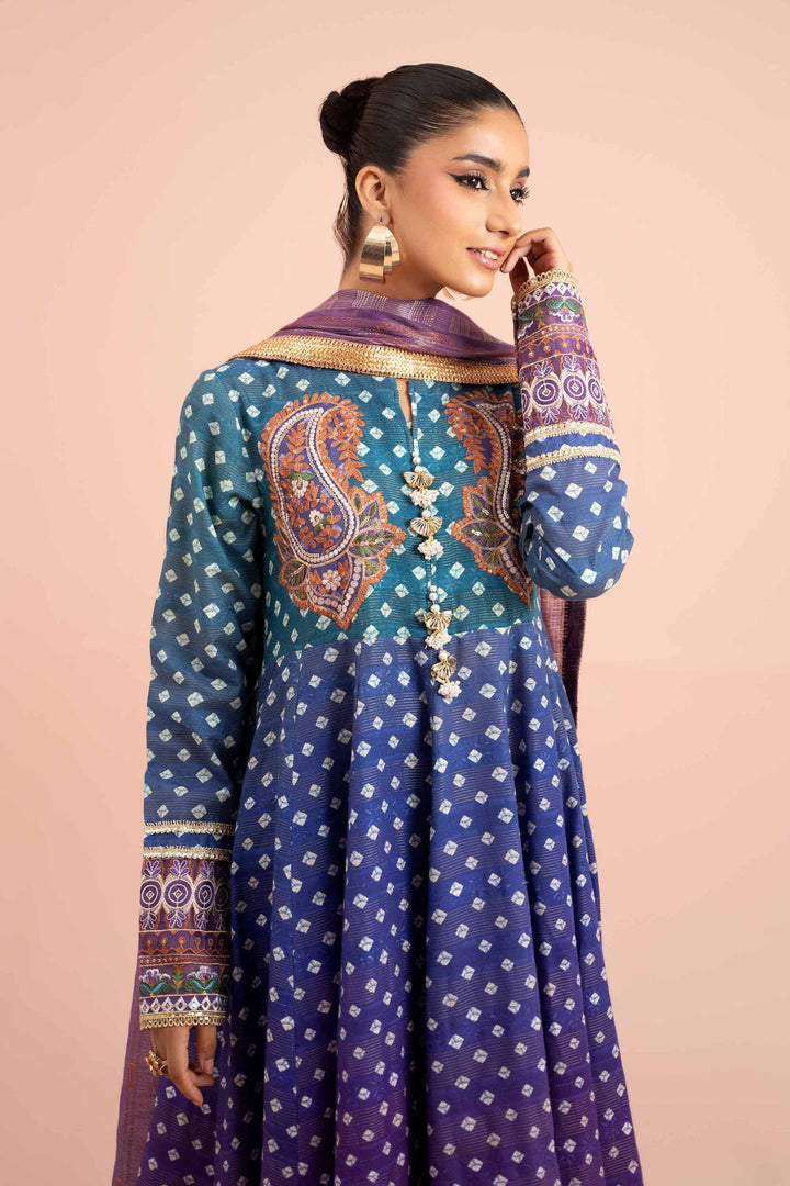 3 Piece Digital Printed Jacquard Embroidered Suit Purple