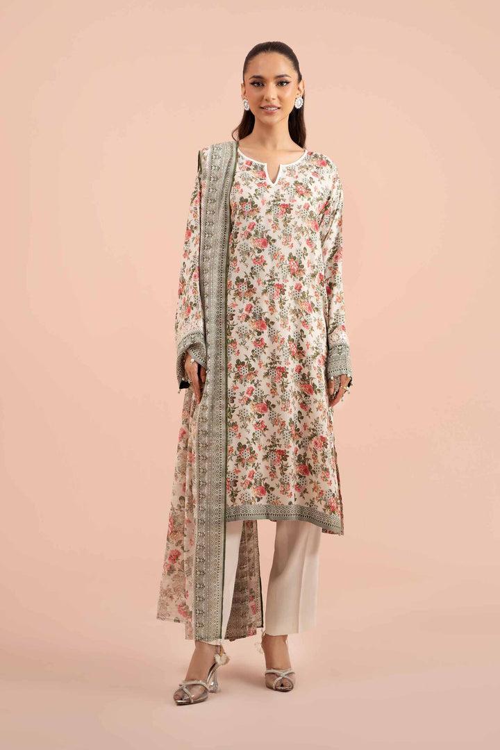 3 Piece Printed Suit Beige