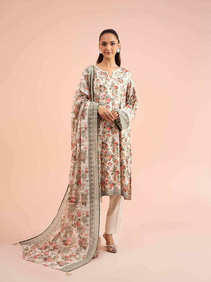 3 Piece Printed Suit Beige