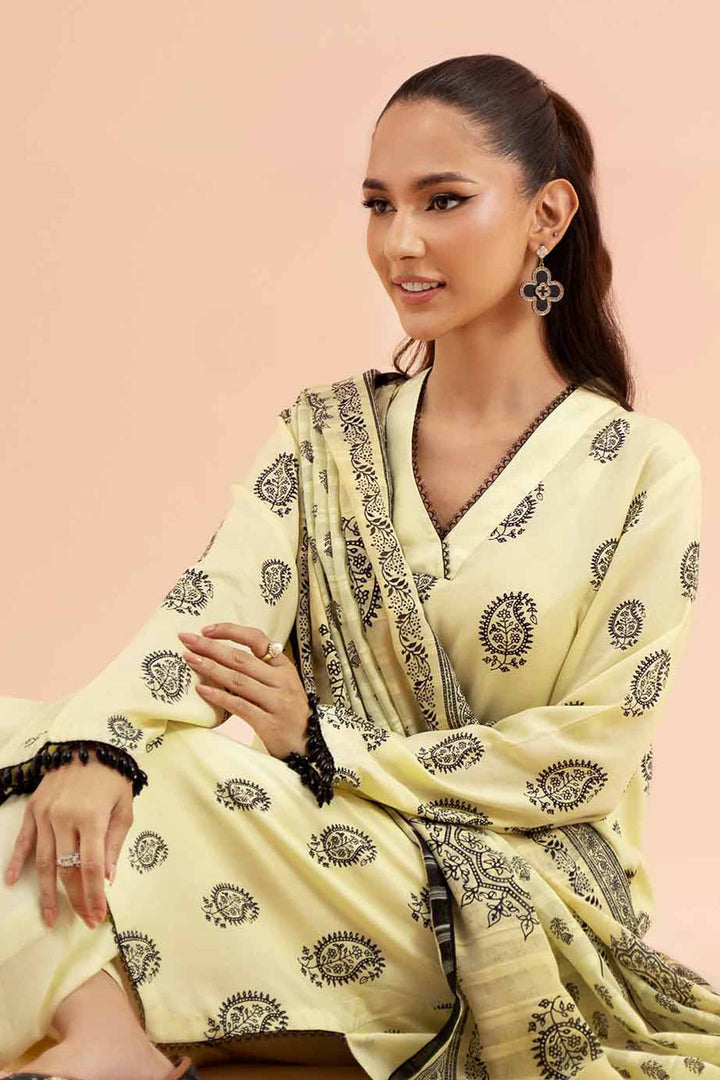 3 Piece Printed Suit Light Yellow