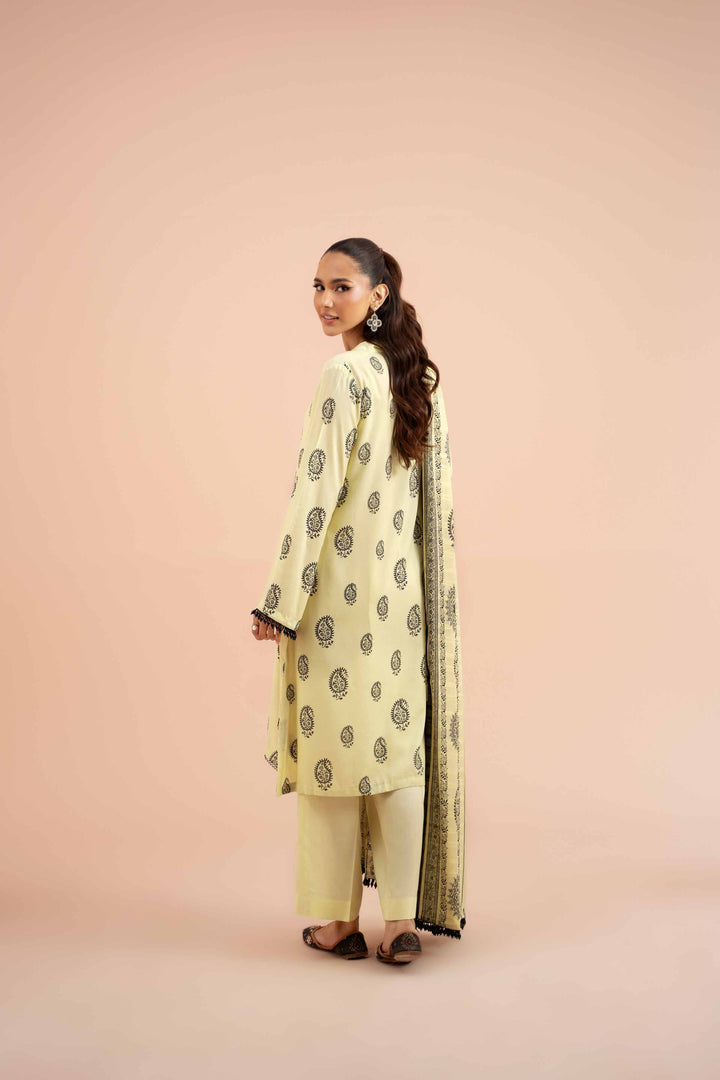 3 Piece Printed Suit Light Yellow