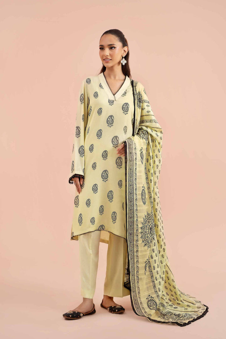 3 Piece Printed Suit Light Yellow