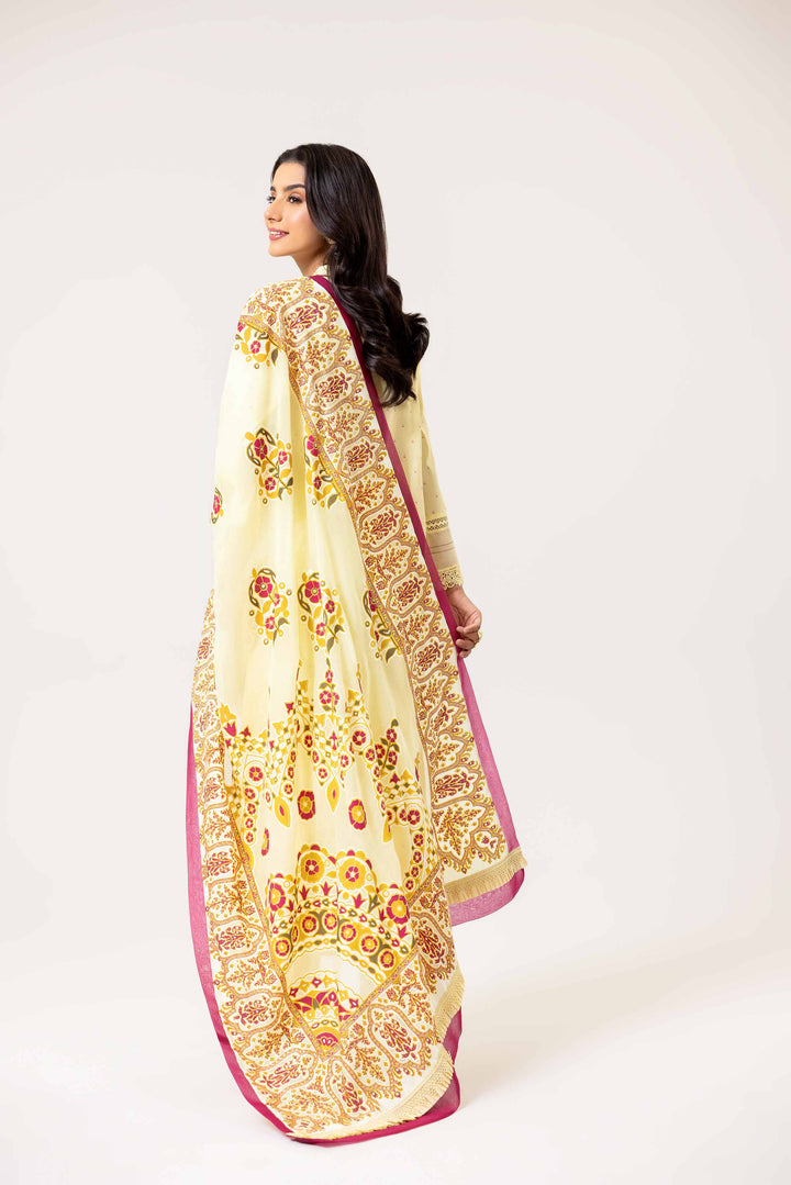 3 Piece Printed Embroidered Light Yellow