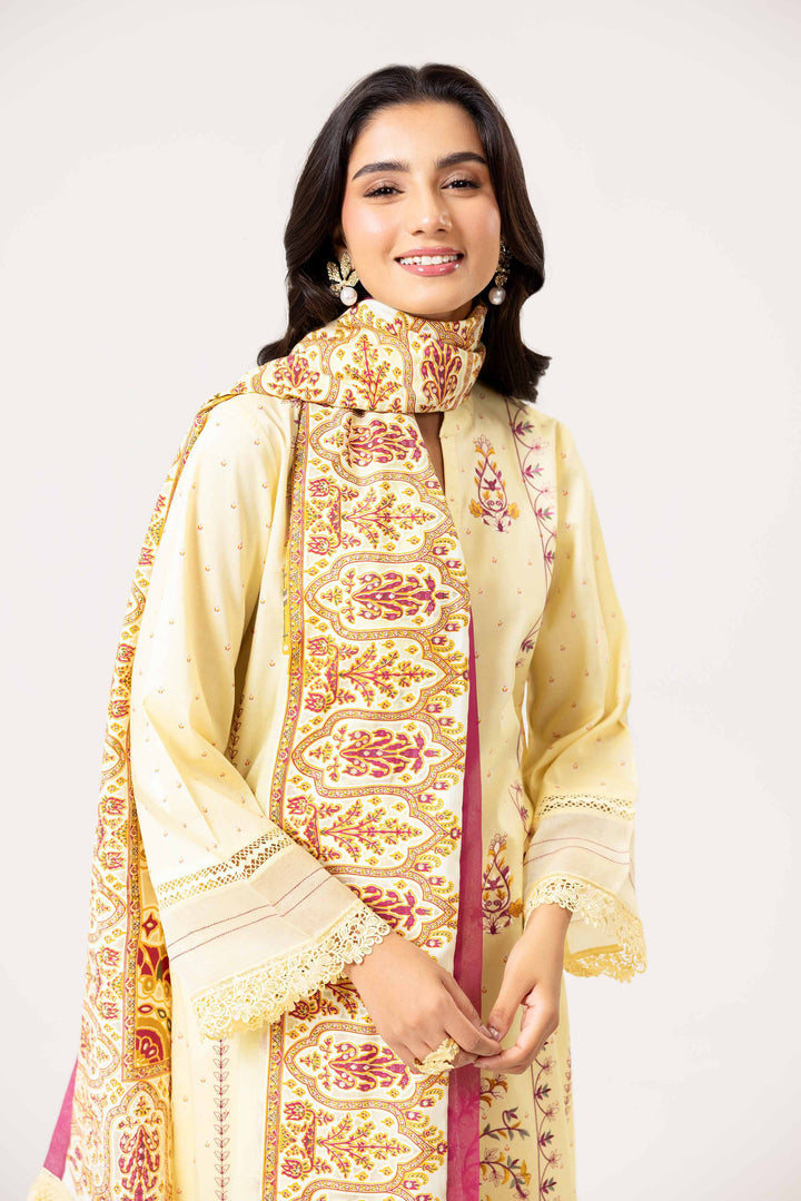 3 Piece Printed Embroidered Light Yellow