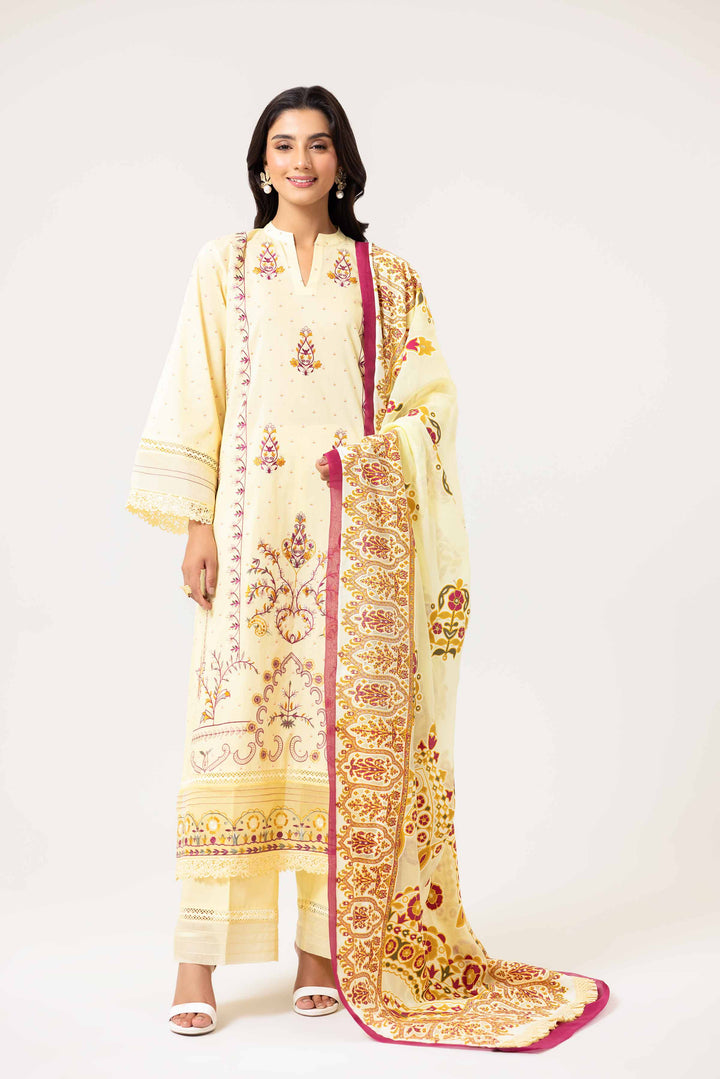 3 Piece Printed Embroidered Light Yellow