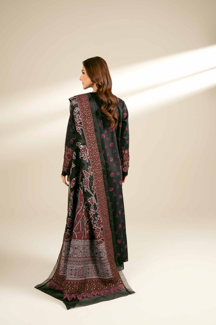 3 Piece Printed Embroidered Suit Black