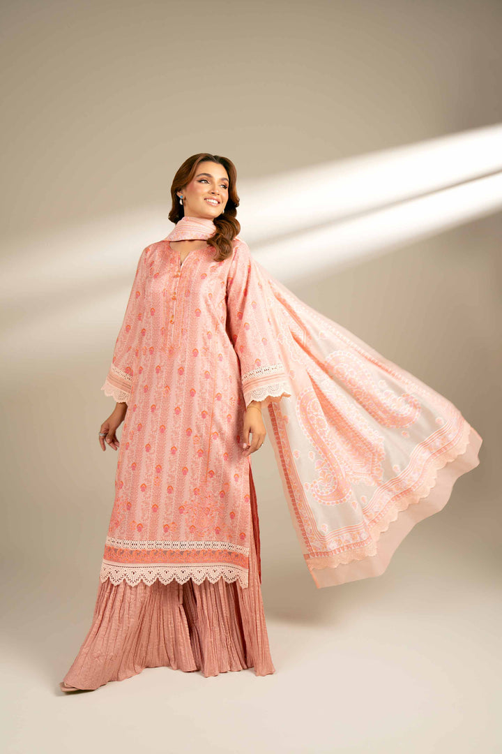 3 Piece Printed Embroidered Suit Light Peach