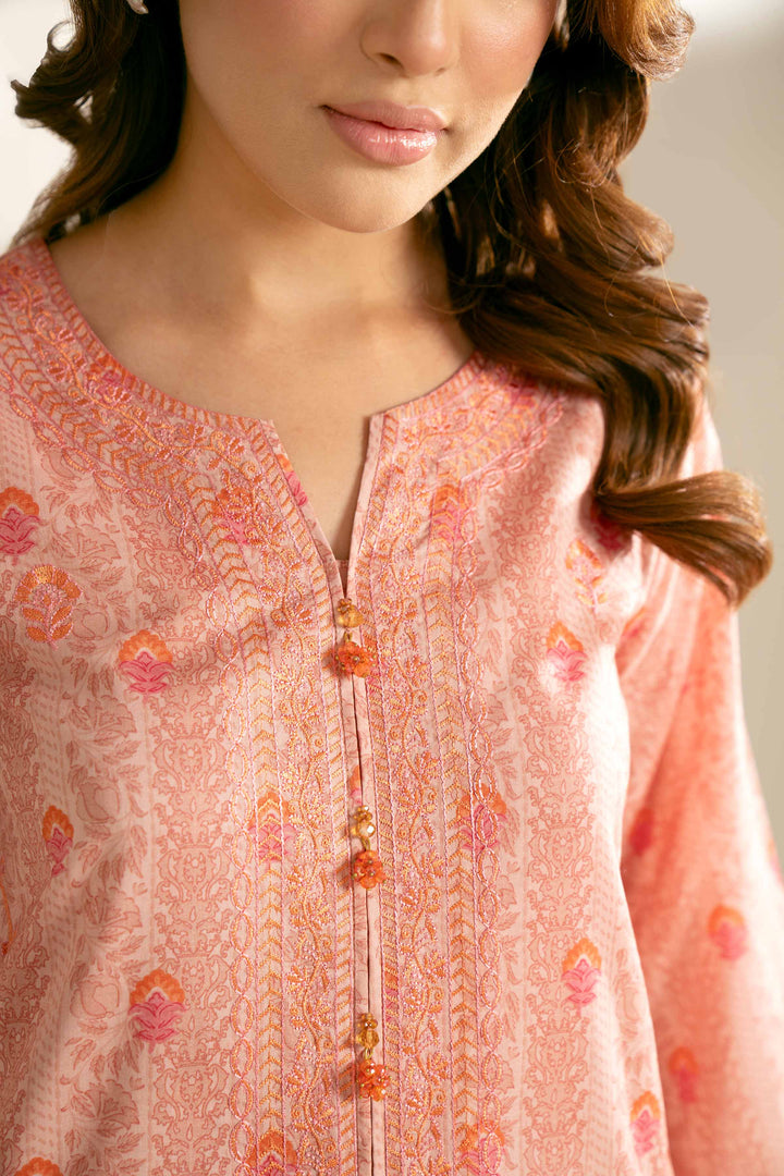 3 Piece Printed Embroidered Suit Light Peach