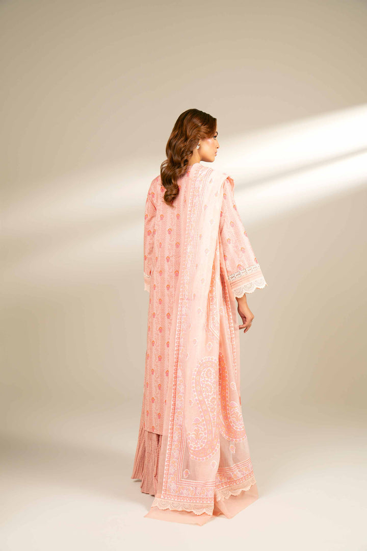 3 Piece Printed Embroidered Suit Light Peach