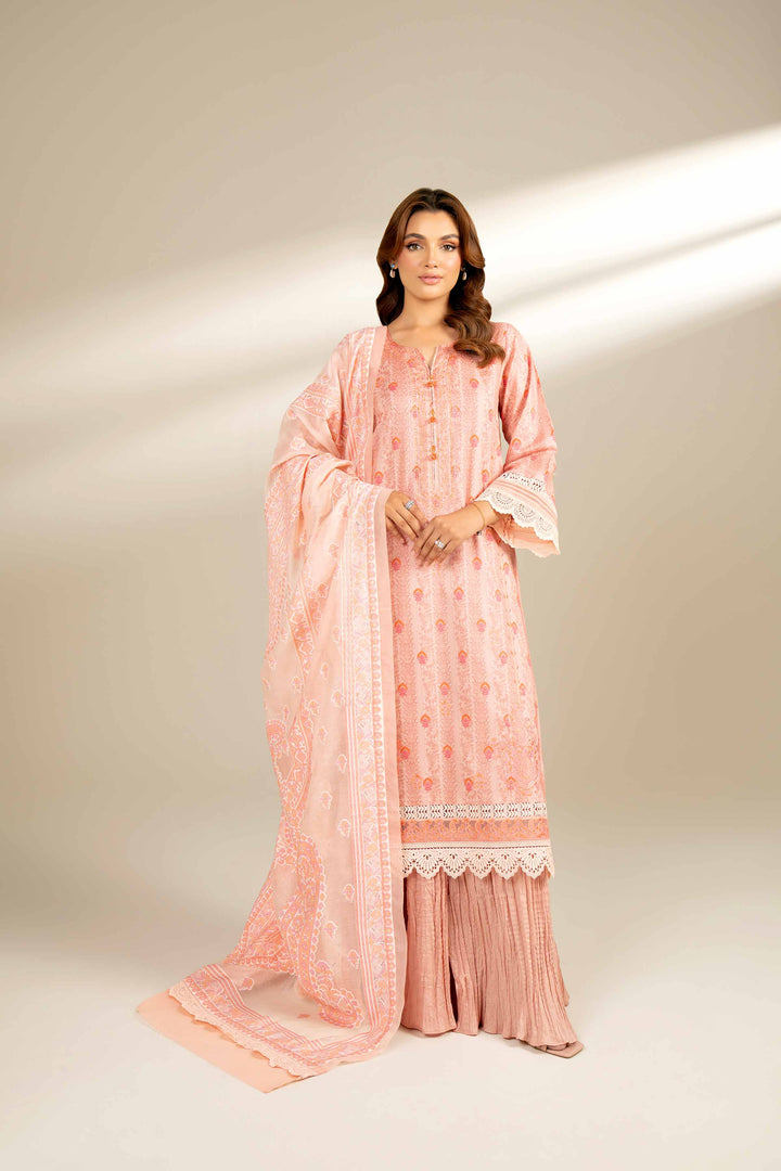 3 Piece Printed Embroidered Suit Light Peach