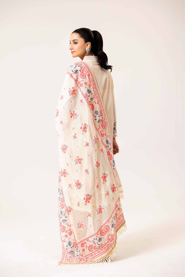 3 Piece Printed Embroidered Suit Beige