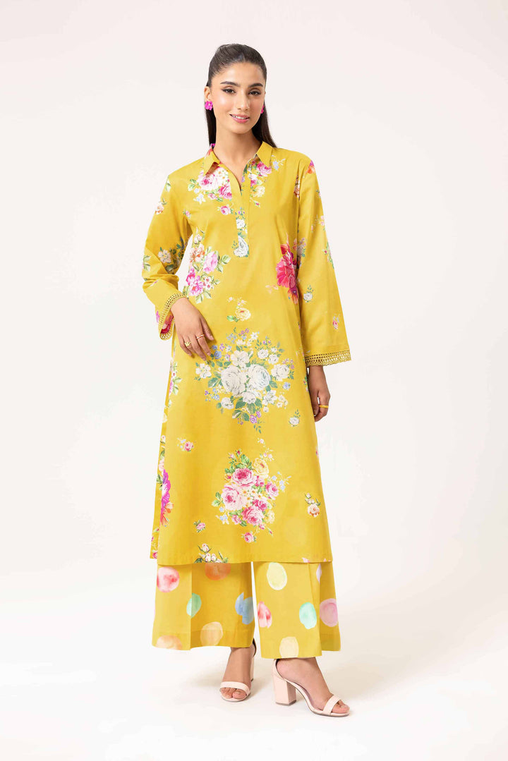 2 Piece Printed Suit Greenish Yellow