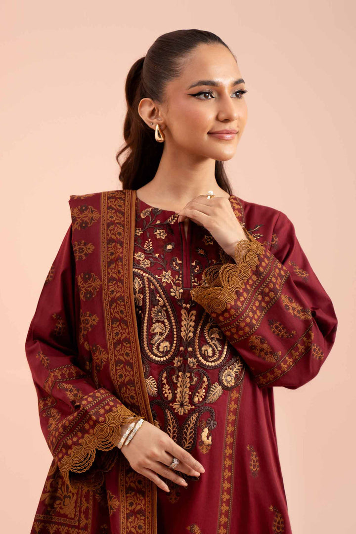 2 Piece Jacquard Embroidered Suit Maroon