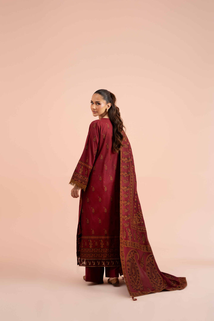 2 Piece Jacquard Embroidered Suit Maroon