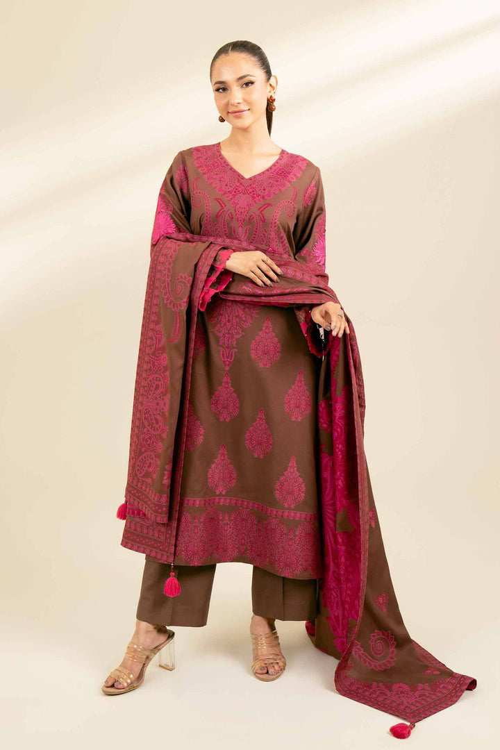 2 Piece Jacquard Embroidered Suit Brown