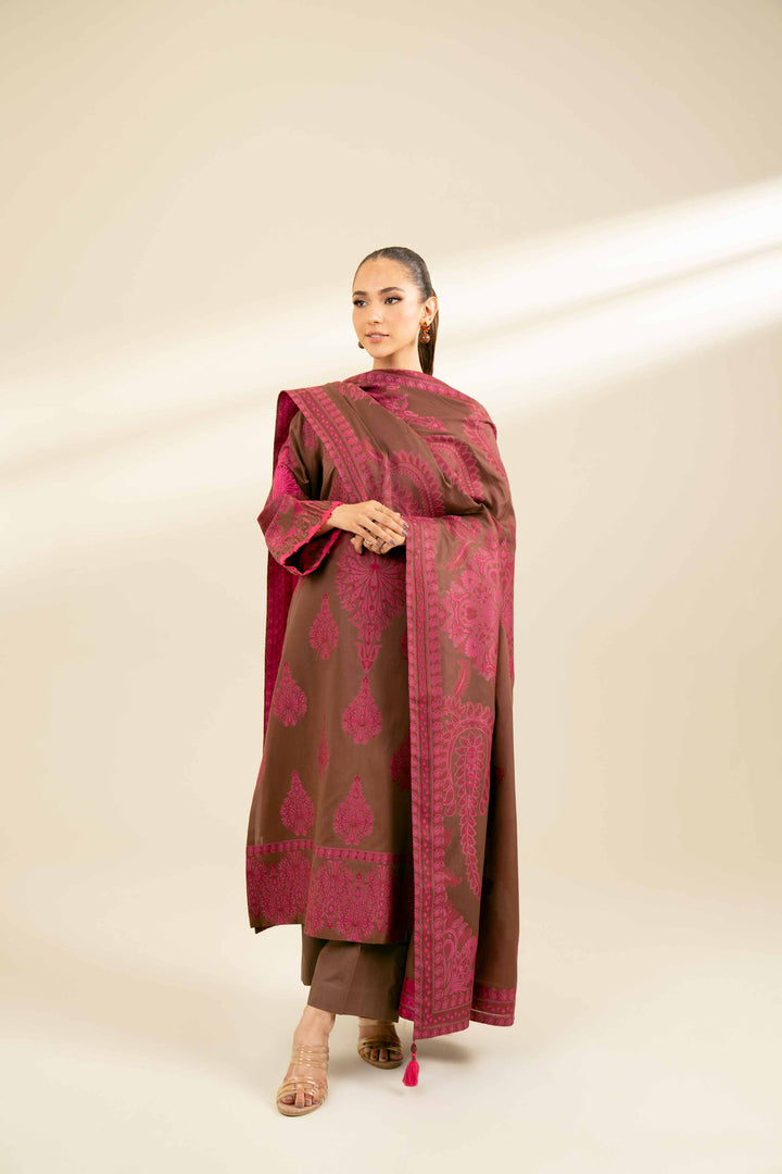 2 Piece Jacquard Embroidered Suit Brown