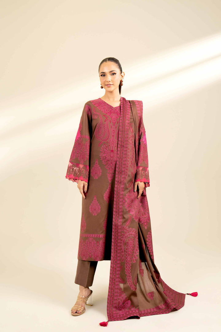 2 Piece Jacquard Embroidered Suit Brown