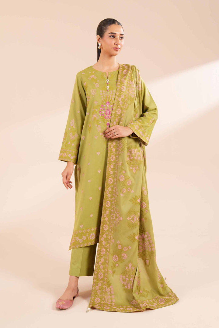 2 Piece Jacquard Embroidered Suit Green