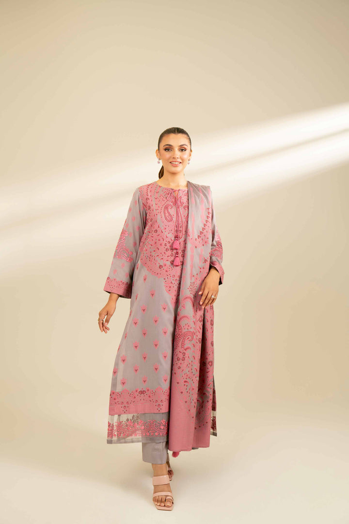 2 Piece Jacquard Embroidered Suit Grey