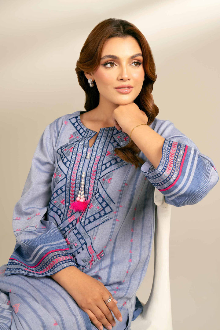 2 Piece Jacquard Embroidered Suit Denim Blue