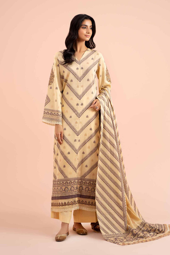 2 Piece Jacquard Embroidered Suit Light Yellow