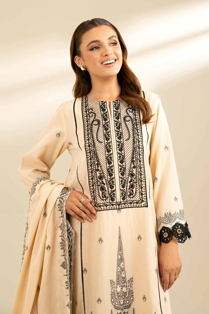 2 Piece Jacquard Embroidered Suit Beige