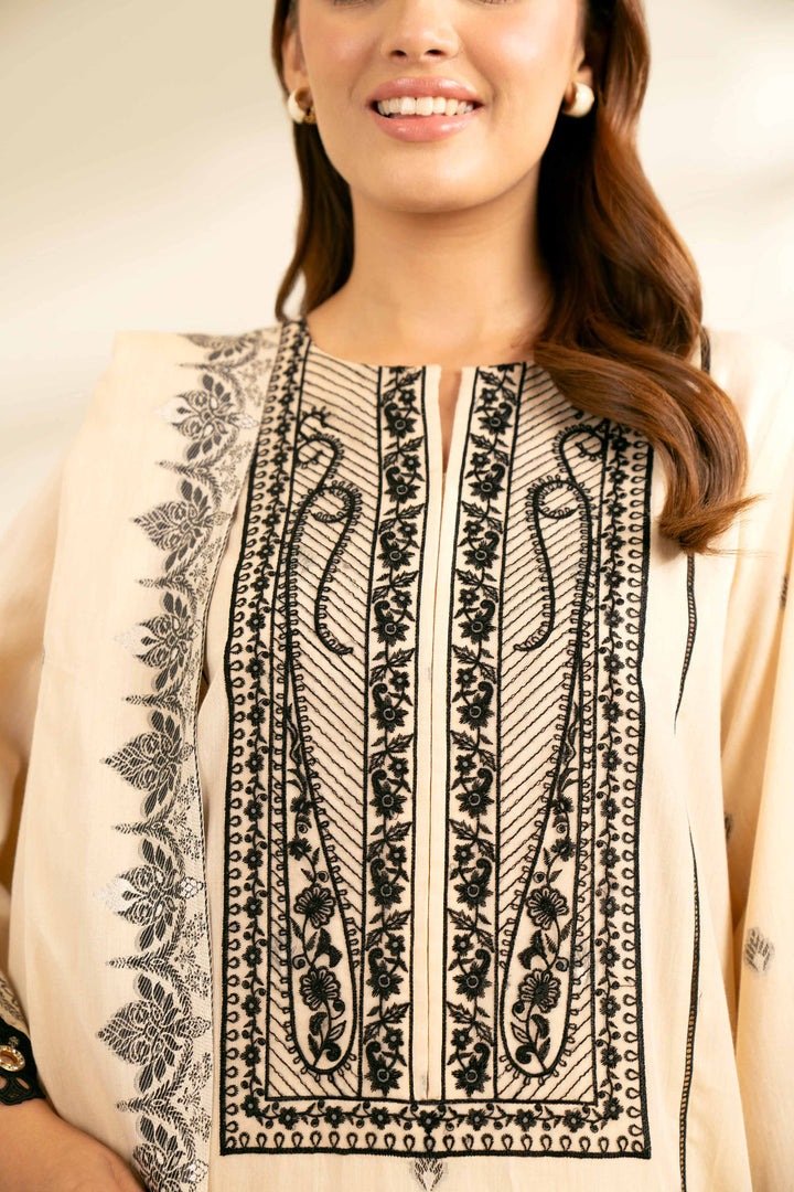 2 Piece Jacquard Embroidered Suit Beige