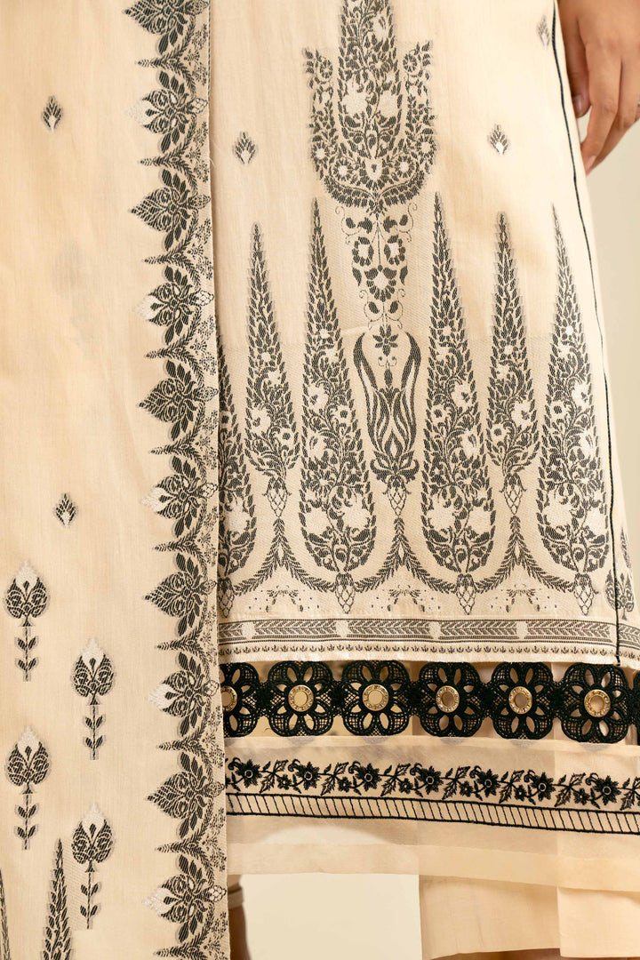 2 Piece Jacquard Embroidered Suit Beige