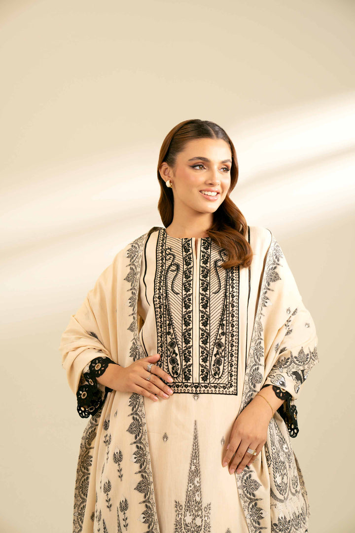 2 Piece Jacquard Embroidered Suit Beige