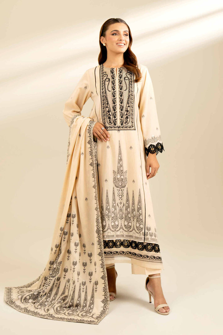 2 Piece Jacquard Embroidered Suit Beige