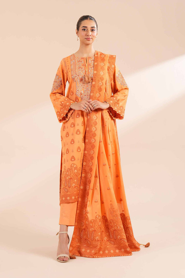 2 Piece Jacquard Embroidered Suit Orange