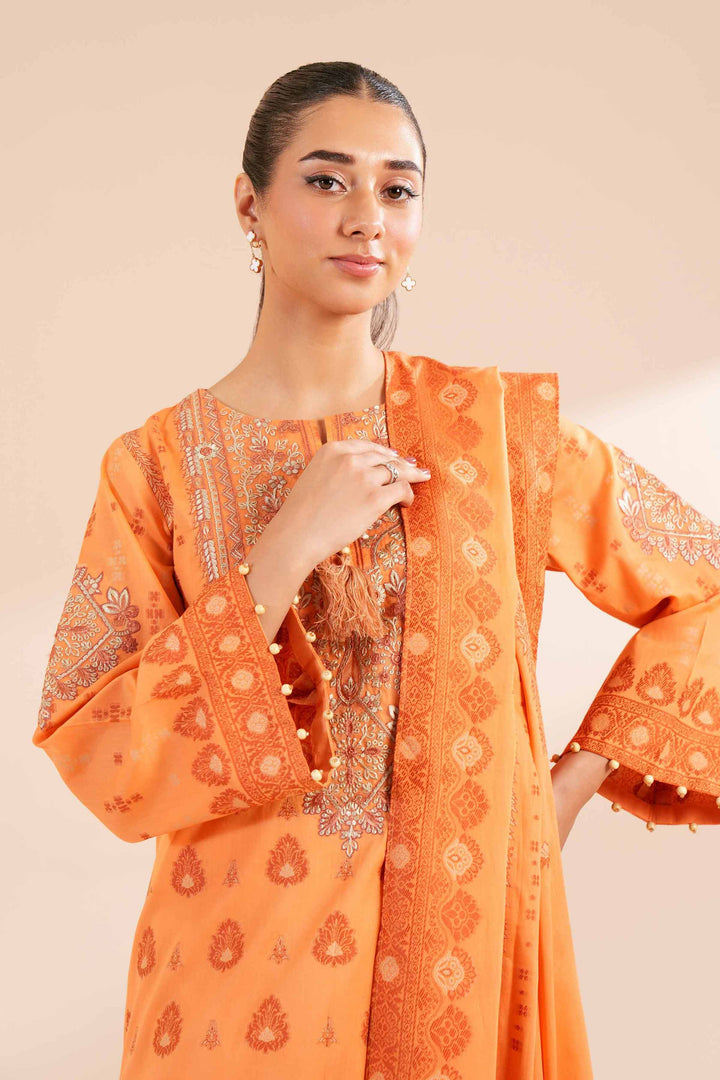 2 Piece Jacquard Embroidered Suit Orange