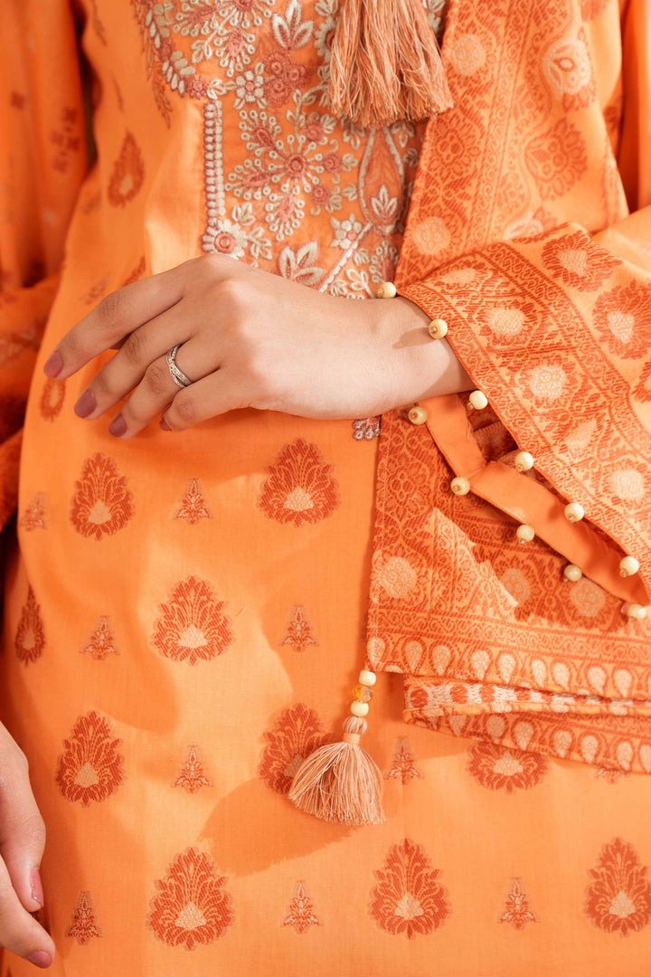 2 Piece Jacquard Embroidered Suit Orange