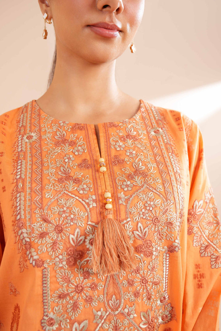 2 Piece Jacquard Embroidered Suit Orange