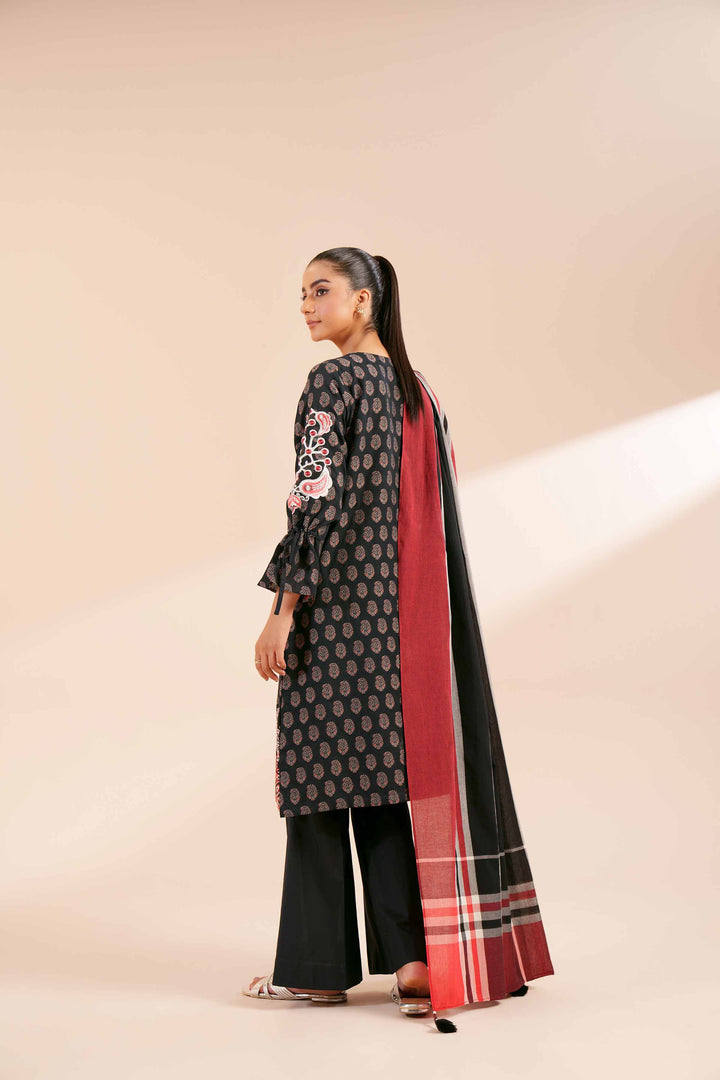 3 Piece Yarn Dyed Embroidered Suit Black