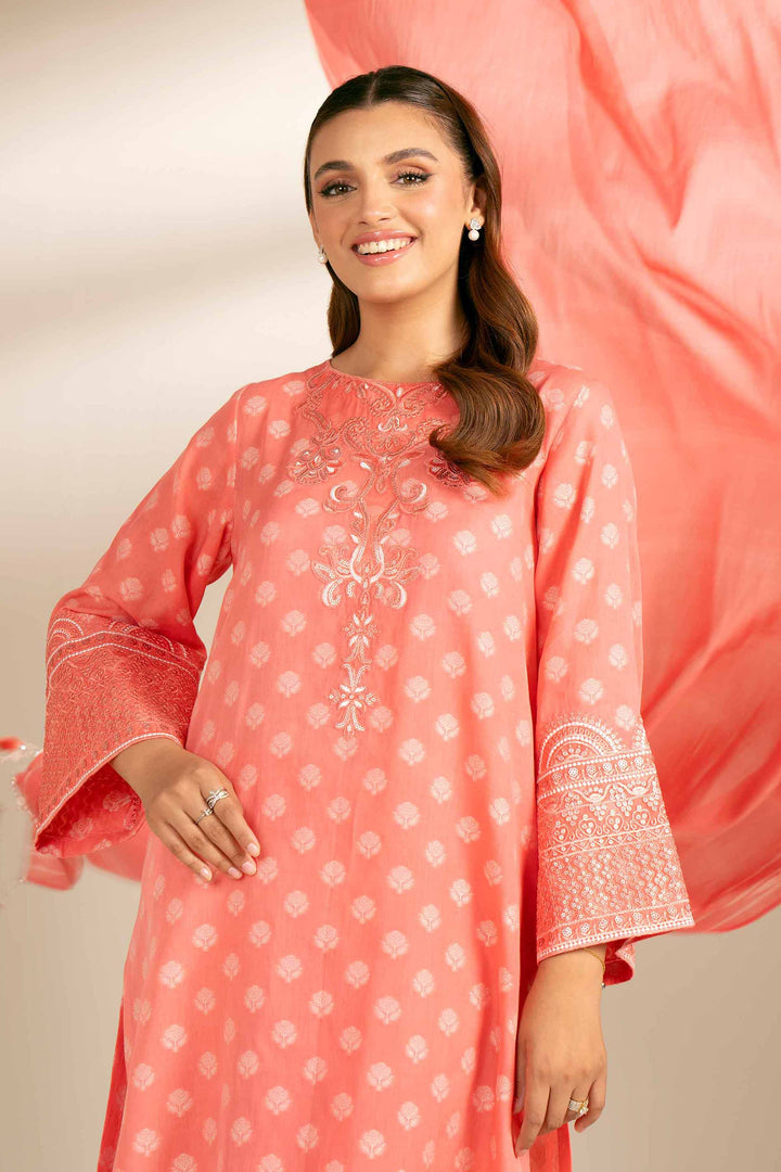 3 Piece Yarn Dyed Embroidered Suit Coral