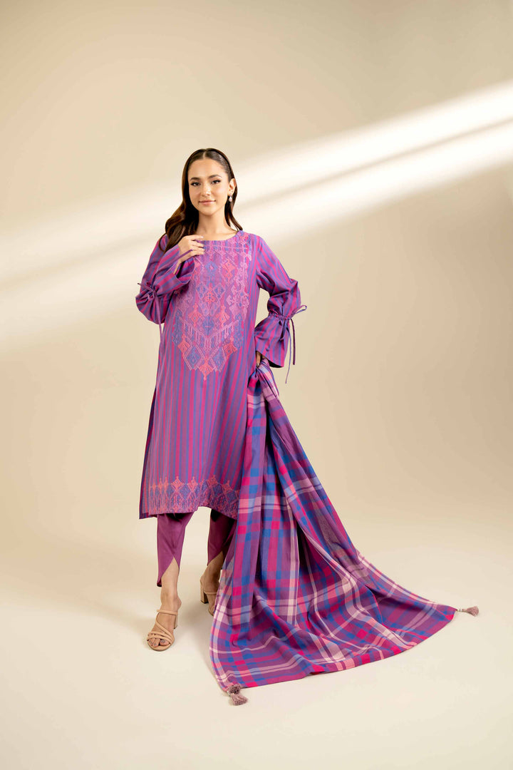 3 Piece Yarn Dyed Embroidered Suit Mauve