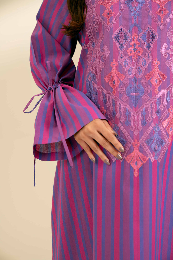 3 Piece Yarn Dyed Embroidered Suit Mauve